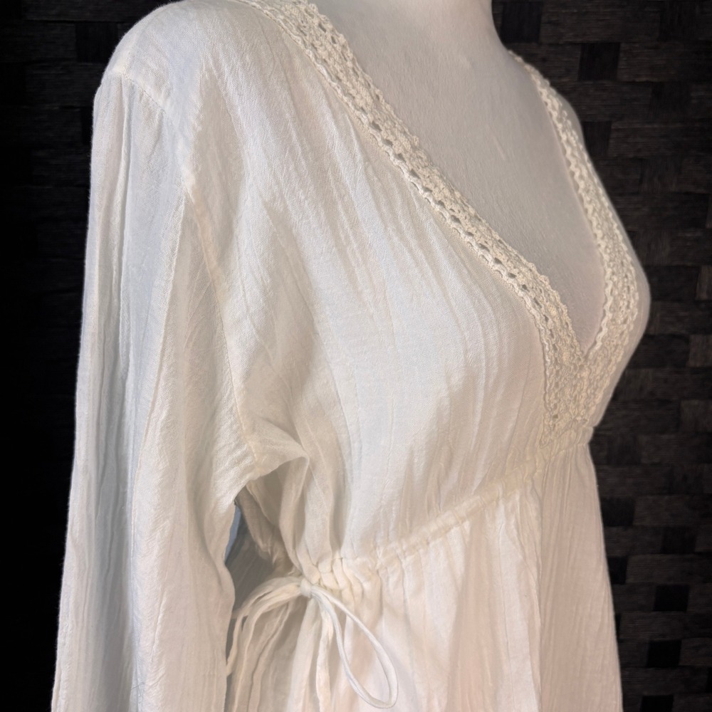 Absolutely Tunic Top Cover-up Women S White Cotton Gauze Crochet Lace Boho Beach - Picture 4 of 9